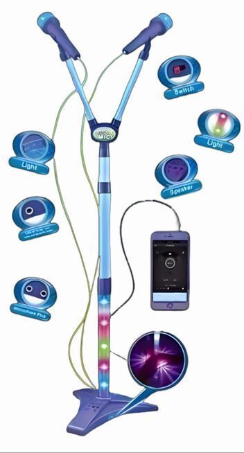 Microfono Doble Pedestal Juguete Mp3 Con Luces Azul-3