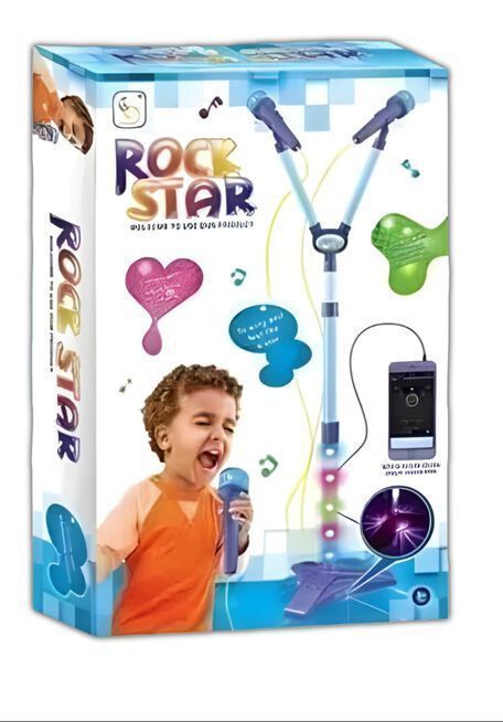 Microfono Doble Pedestal Juguete Mp3 Con Luces Azul-1