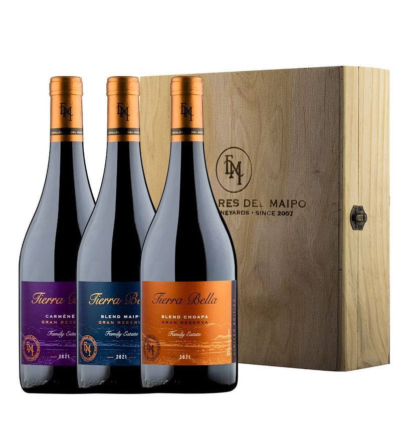 Caja de Madera x 3 Vinos Tierra Bella Gran Reserva Premiun -0