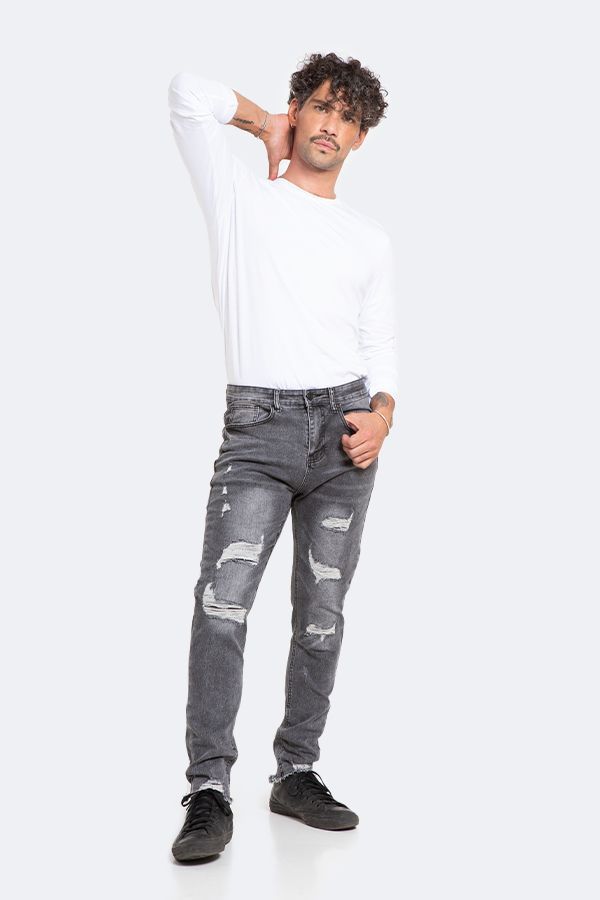 Jeans Hombre Skinny Gris Focalizado con Destroyer-5