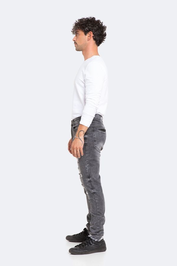 Jeans Hombre Skinny Gris Focalizado con Destroyer-2