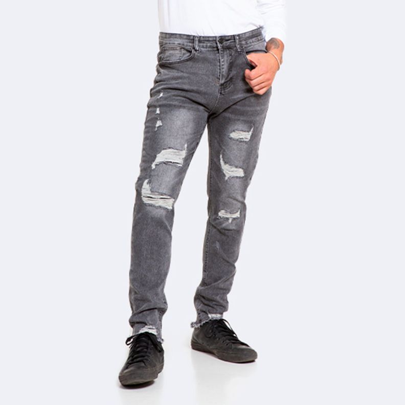 Jeans Hombre Skinny Gris Focalizado con Destroyer-0
