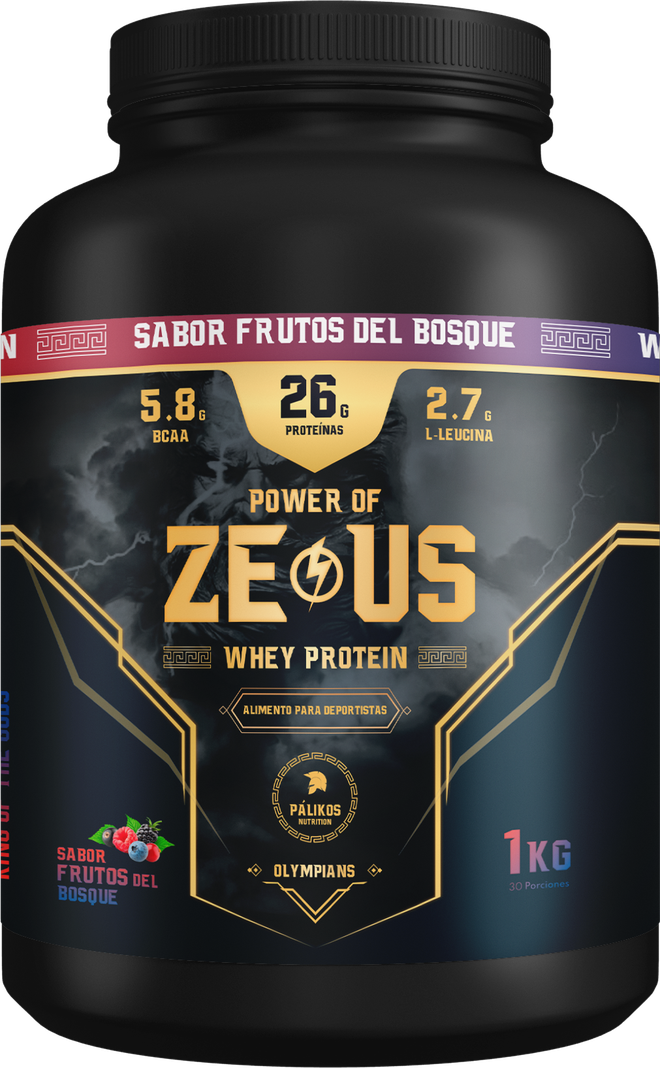 Whey Protein Zeus 1 kg Frutos 30 servicios Negro