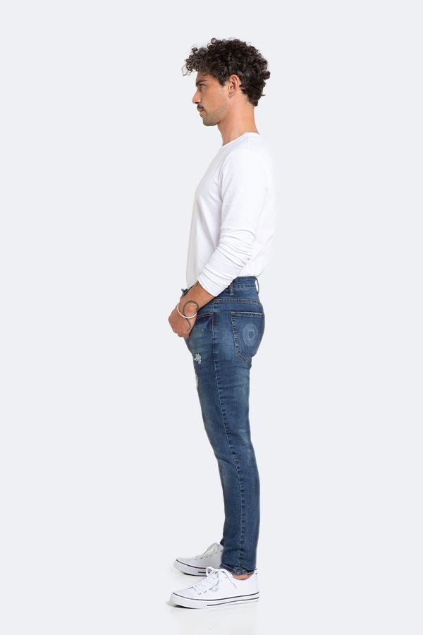 Jeans Hombre Skinny Azul Focalizado Suave Drimen Destroyer-4