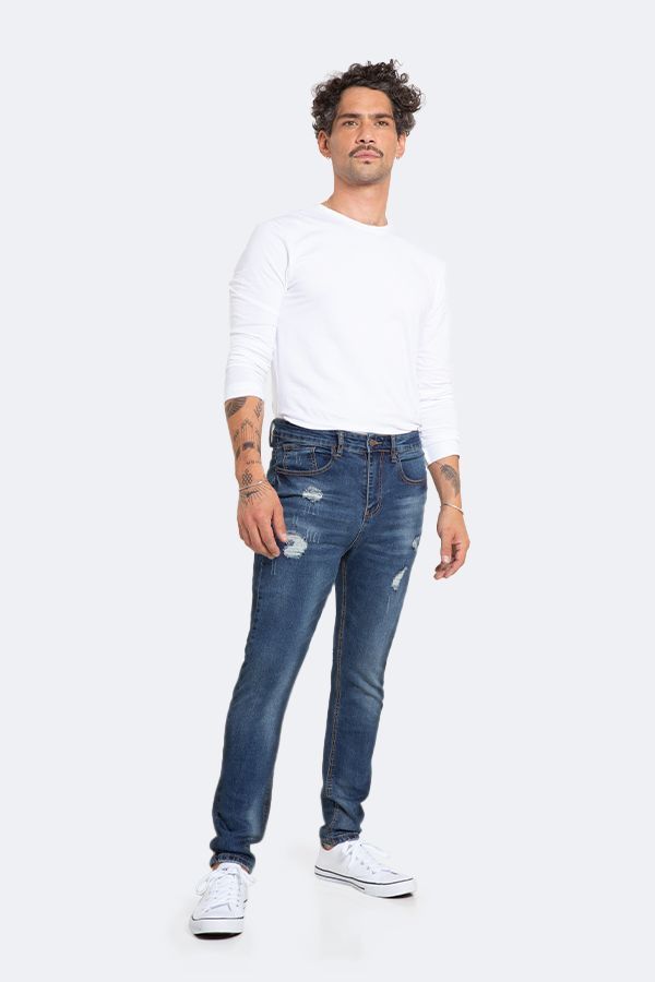 Jeans Hombre Skinny Azul Focalizado Suave Drimen Destroyer-3