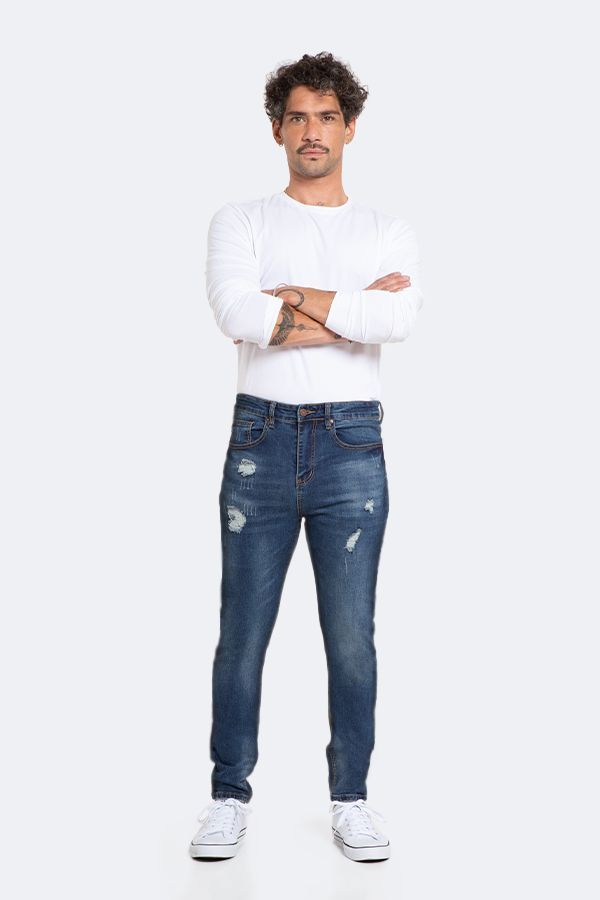 Jeans Hombre Skinny Azul Focalizado Suave Drimen Destroyer-1