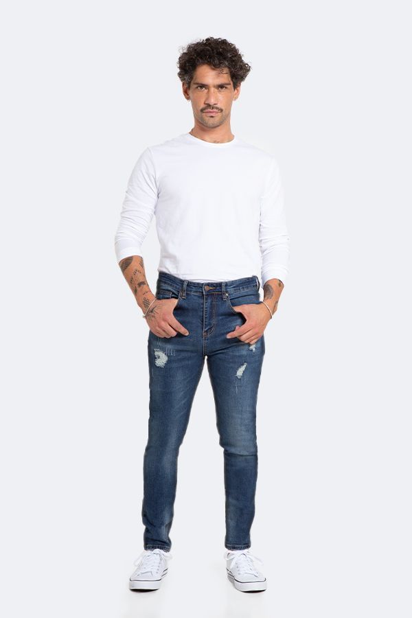 Jeans Hombre Skinny Azul Focalizado Suave Drimen Destroyer-2