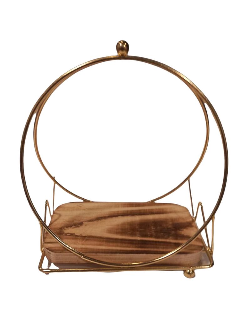 ADORNO ARGOLLA DORADO METALICO BASE MADERA-0