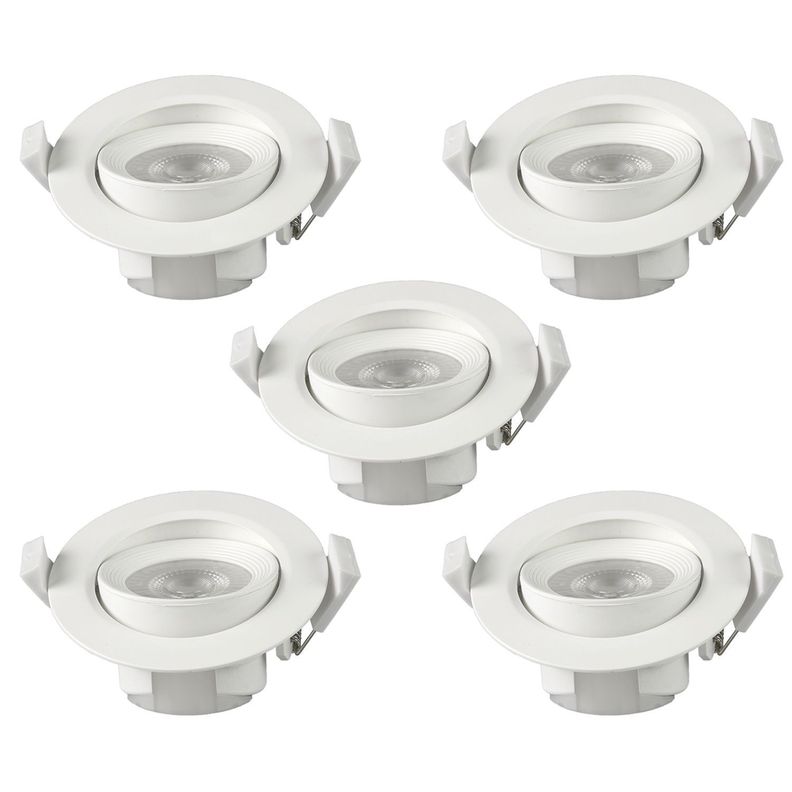 Pack 5 Foco Basculante LED Embutido Spot 6,5W 3000K Redondo Para Cielo-0