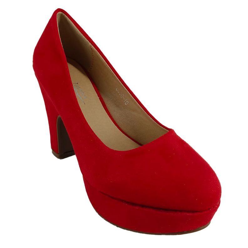 Zapato de Mujer Taco Alto Cuadrado Rojo-1