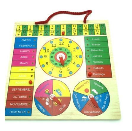 Reloj Calendario Juguete Madera-0