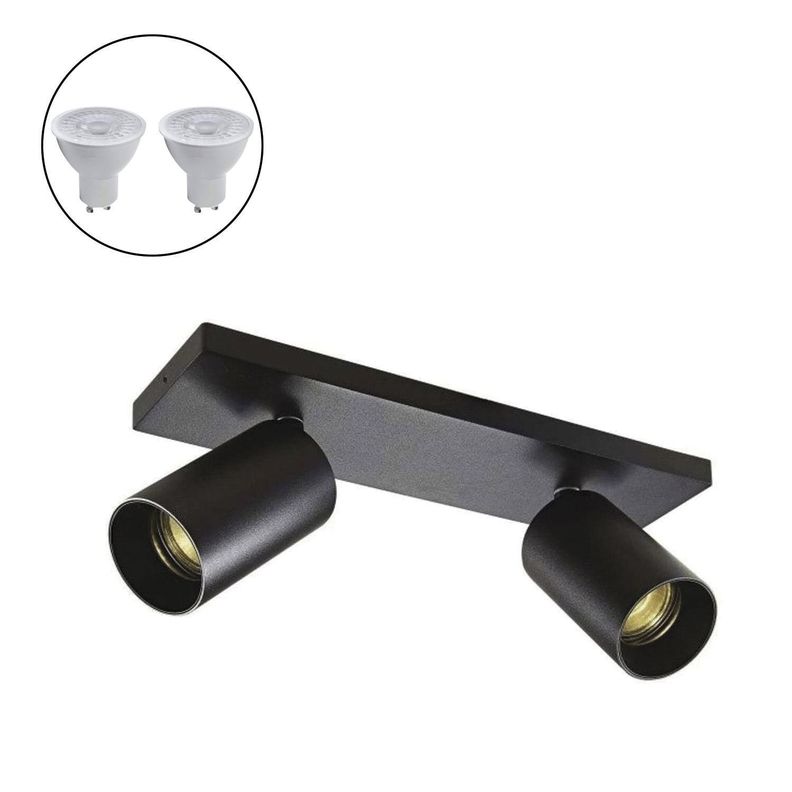 Foco Spotlight Negro 2x Con Ampolleta 5,5W GU-10 Cálida M-0