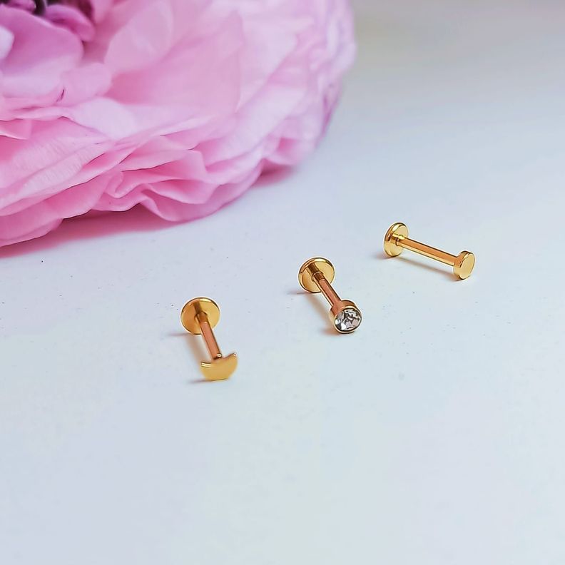 Conjunto push pin Piercing Chapado En Oro 18k Labret Set Luna -4
