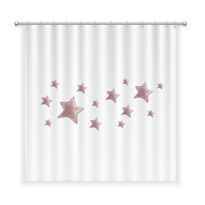 CORTINA DE BANO ALGODON ESTRELLAS ROSA Blanco