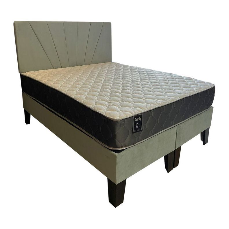Cama Americana Full + Colchon de resortes + Respaldo Verde Menta felpa Pmadera-0