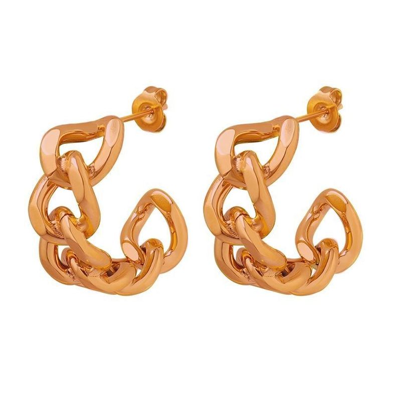 Aros Baño Oro Rosado 18k Media Argolla Cadena-0
