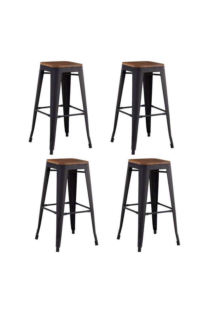 Pack 4 Pisos Metal Tolix con Asiento Madera Negro-0