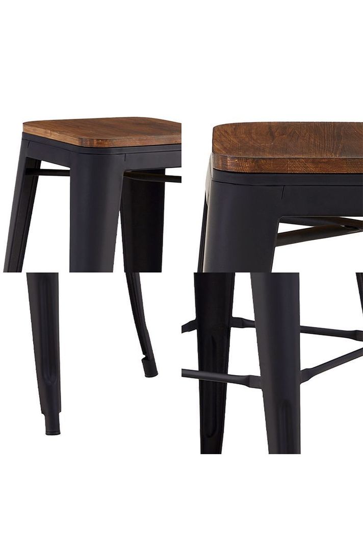 Pack 4 Pisos Metal Tolix con Asiento Madera Negro-4