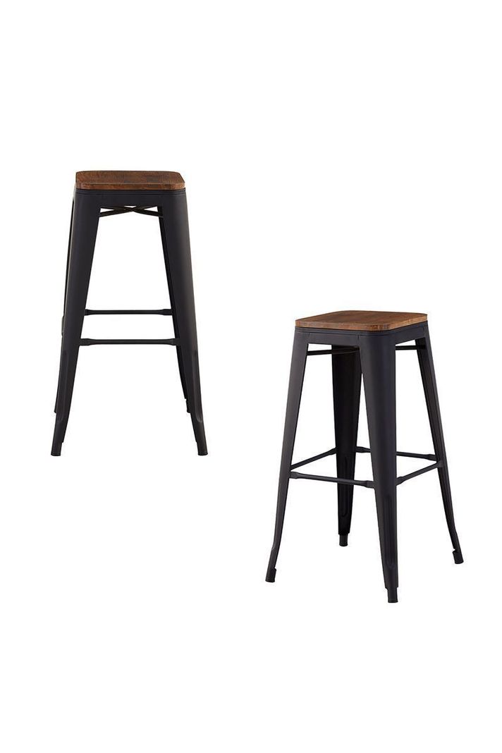 Pack 4 Pisos Metal Tolix con Asiento Madera Negro-3