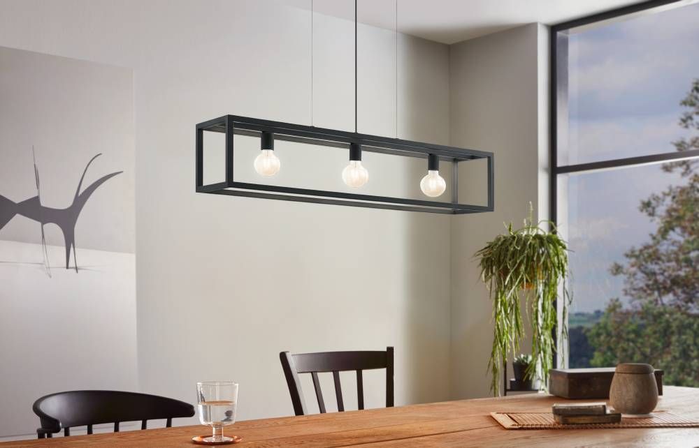 LAMPARA COLGANTE COLGAR ELSWICK ACERO NEGRO E27 3X60W IP20 COD.49564-1