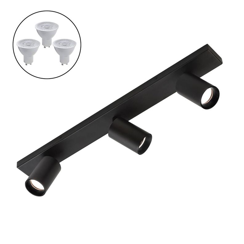 Foco Spotlight Negro 3x Con Ampolleta 5,5W GU-10 Cálida M-0