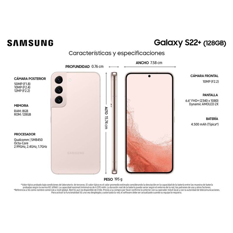 Samsung Galaxy S22 Plus 5G 128GB - Rosa - Reacondicionado-1