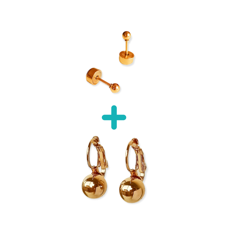 Pack Aros Abridor Argollas Huggies esfera chapada en oro 18k-0