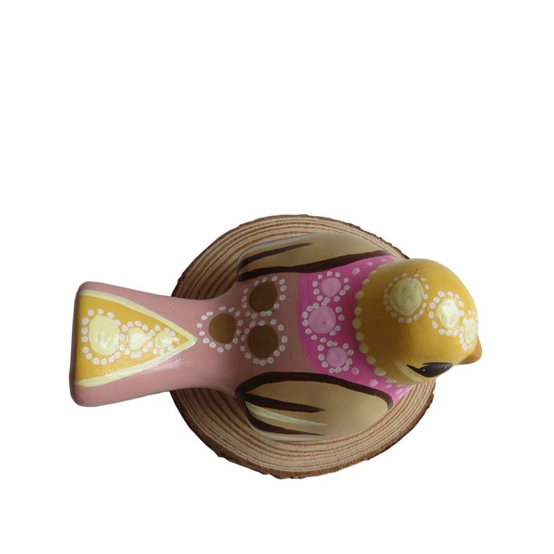 Pájaro decorativo de cerámica en base de madera-3