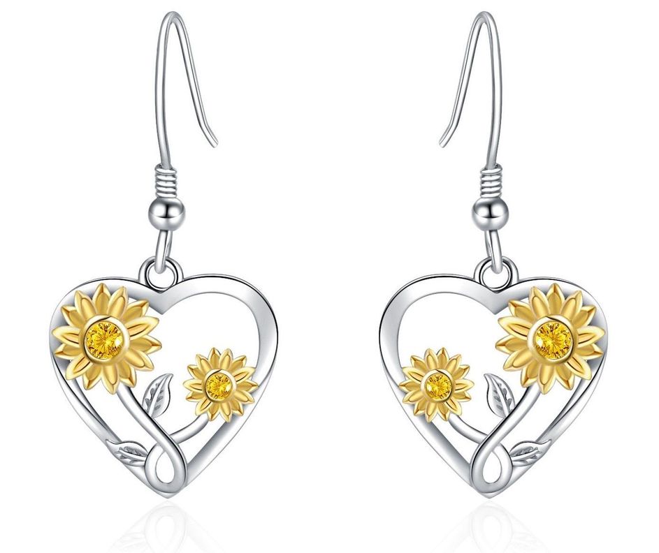 Aros Girasol Corazon Plata 925-0