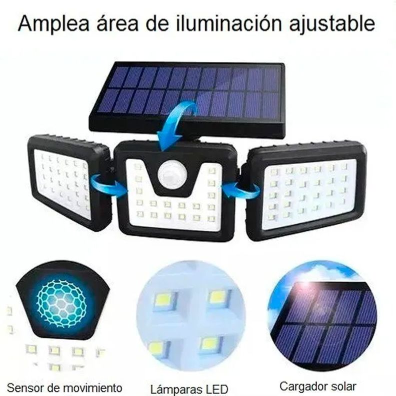 Foco Solar, Triple Cabezal Con Sensor De Movimiento-1