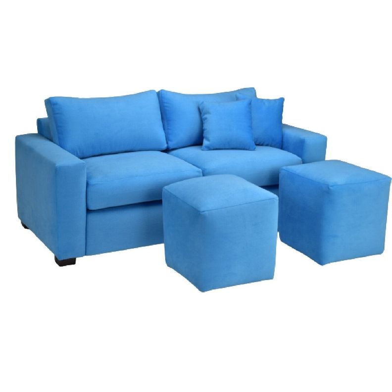Sofá BILDUN Romme 3 Cuerpos Felpa Azul Ligero + 2 Pouf-2