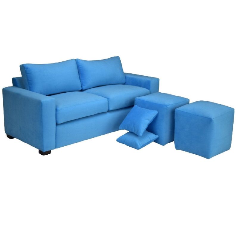 Sofá BILDUN Romme 3 Cuerpos Felpa Azul Ligero + 2 Pouf-6