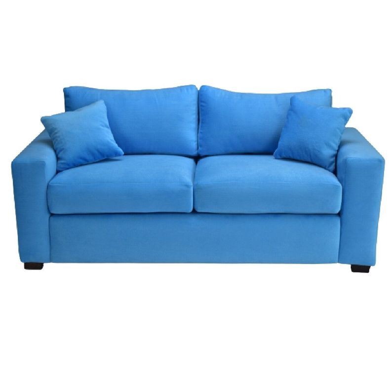 Sofá BILDUN Romme 3 Cuerpos Felpa Azul Ligero + 2 Pouf-1