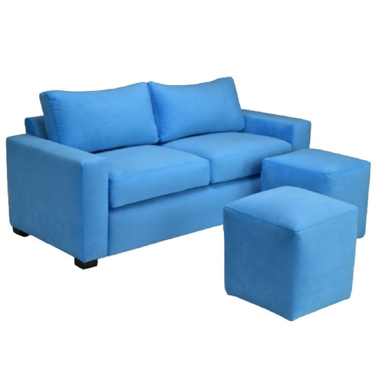 Sofá BILDUN Romme 3 Cuerpos Felpa Azul Ligero + 2 Pouf-3