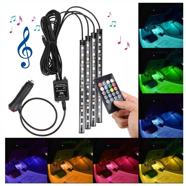 Tira Led Rgb Atmosfera 4 En 1 Luces Neón Auto Inte-3