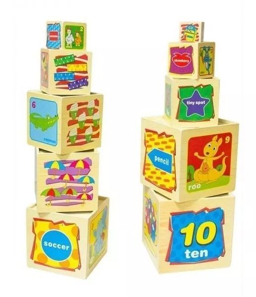 Torre Apilable De 10 Cubos Didácticos De Madera Para Niños-0