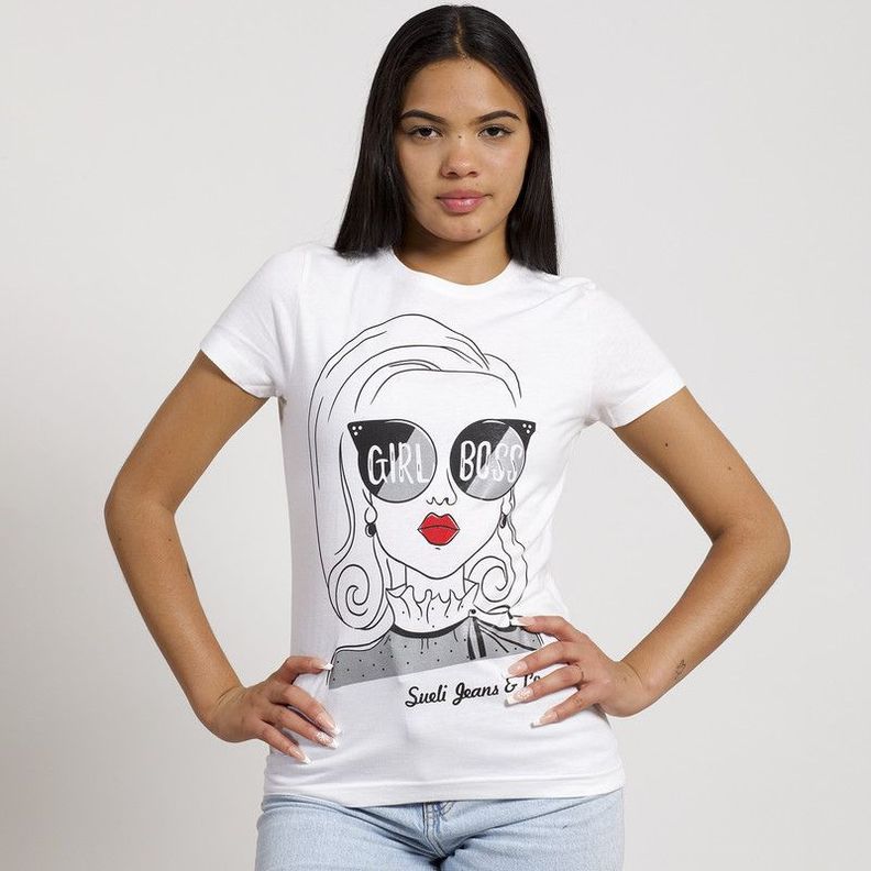 POLERA MANGA CORTA BLANCA ESTAMPADO LENTES-0
