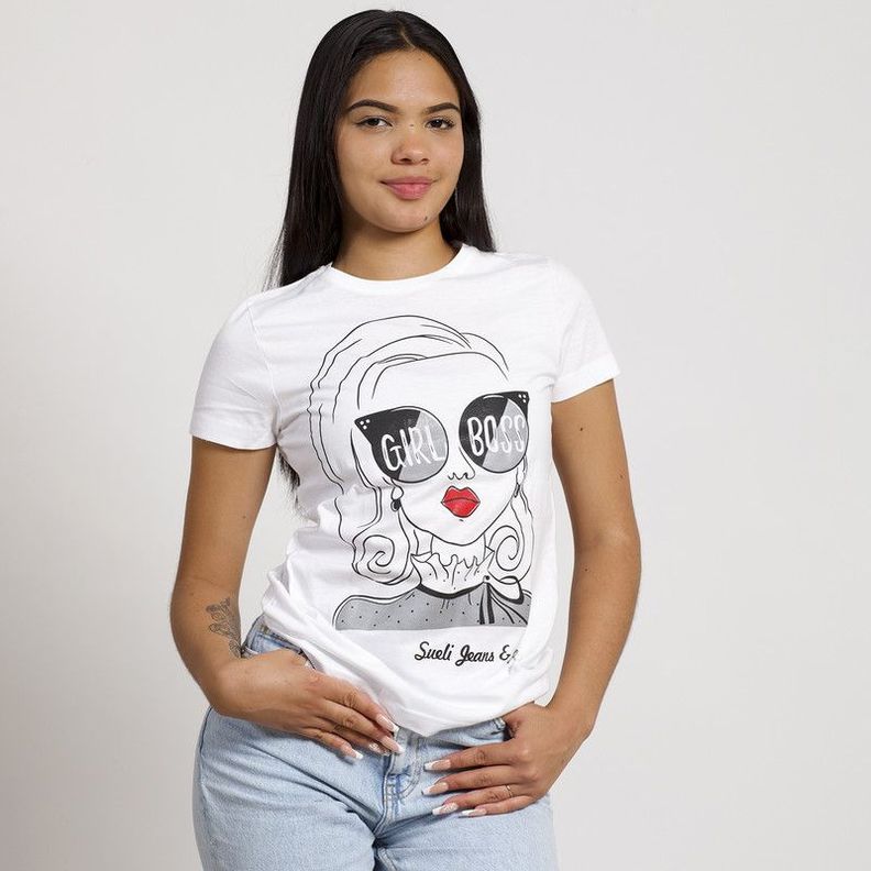 POLERA MANGA CORTA BLANCA ESTAMPADO LENTES-2
