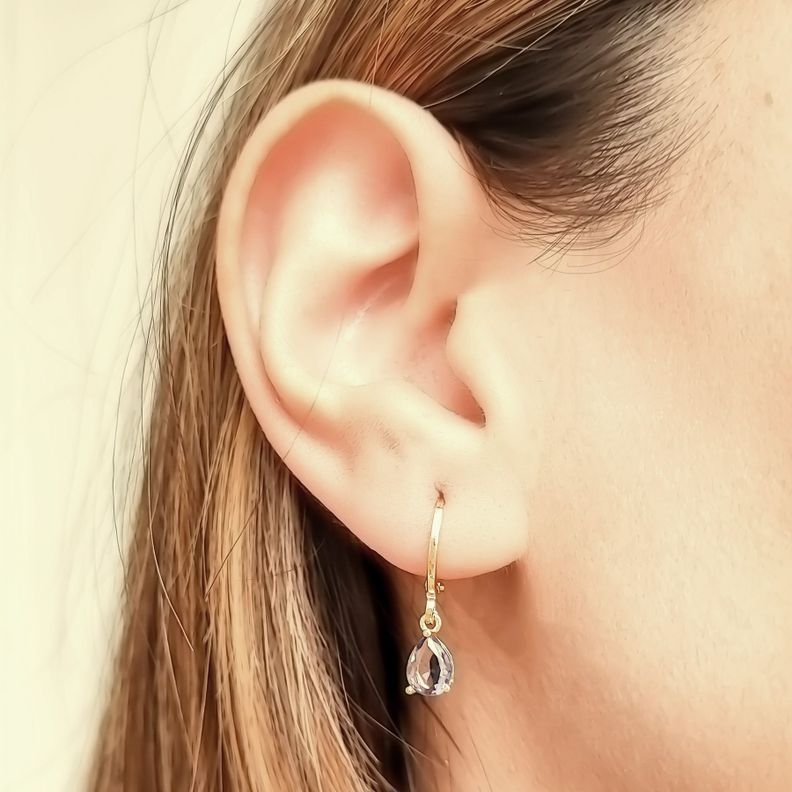 Aros Argollas Gota Circón Morado Enchapado Oro 18K-3