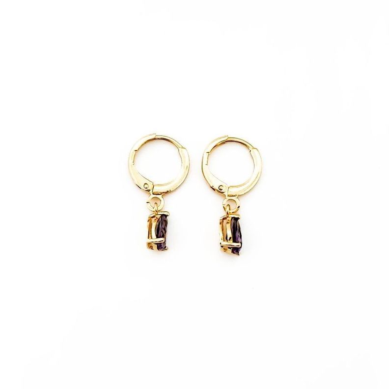 Aros Argollas Gota Circón Morado Enchapado Oro 18K-2