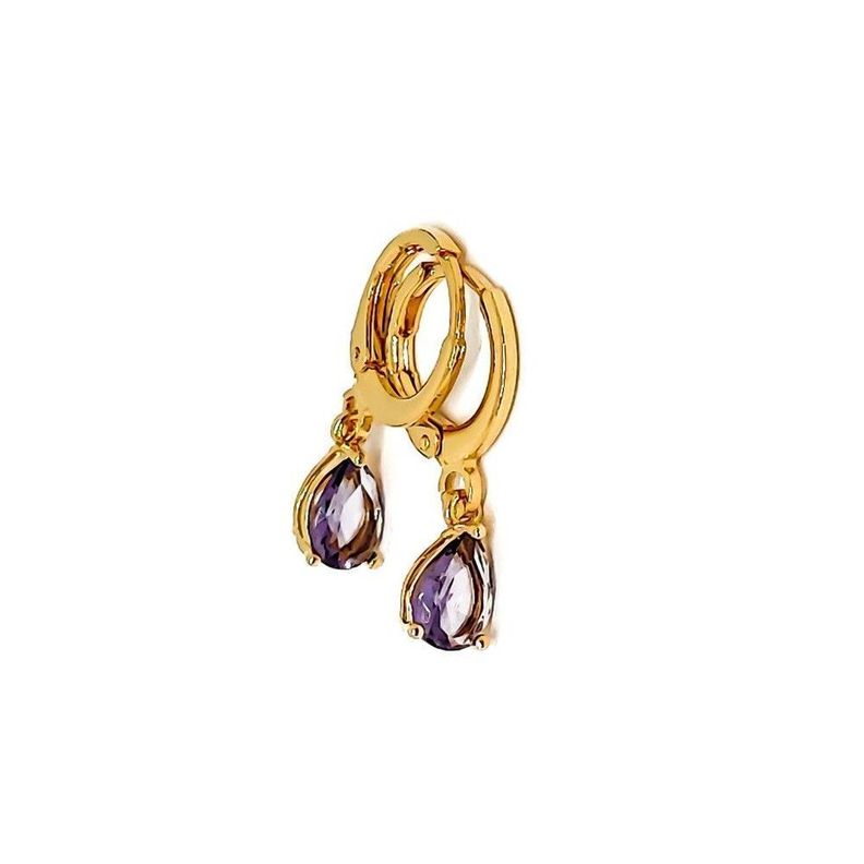Aros Argollas Gota Circón Morado Enchapado Oro 18K-1
