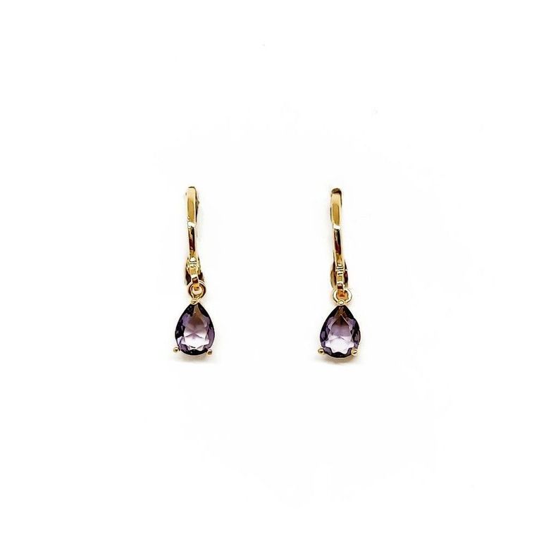 Aros Argollas Gota Circón Morado Enchapado Oro 18K-0