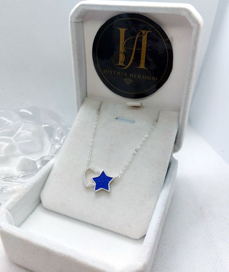 Collar Estrellas y Corazón Zafiro - Plata Ley 925 - Joyeria Hermosi-1