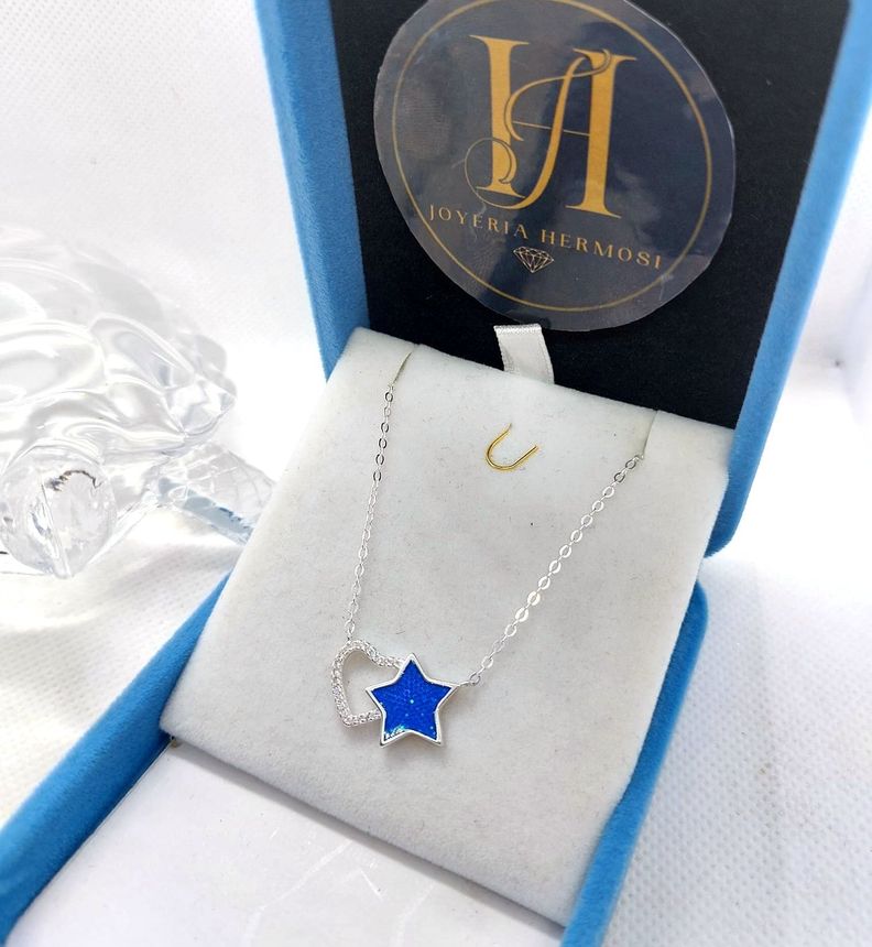 Collar Estrellas y Corazón Zafiro - Plata Ley 925 - Joyeria Hermosi-0