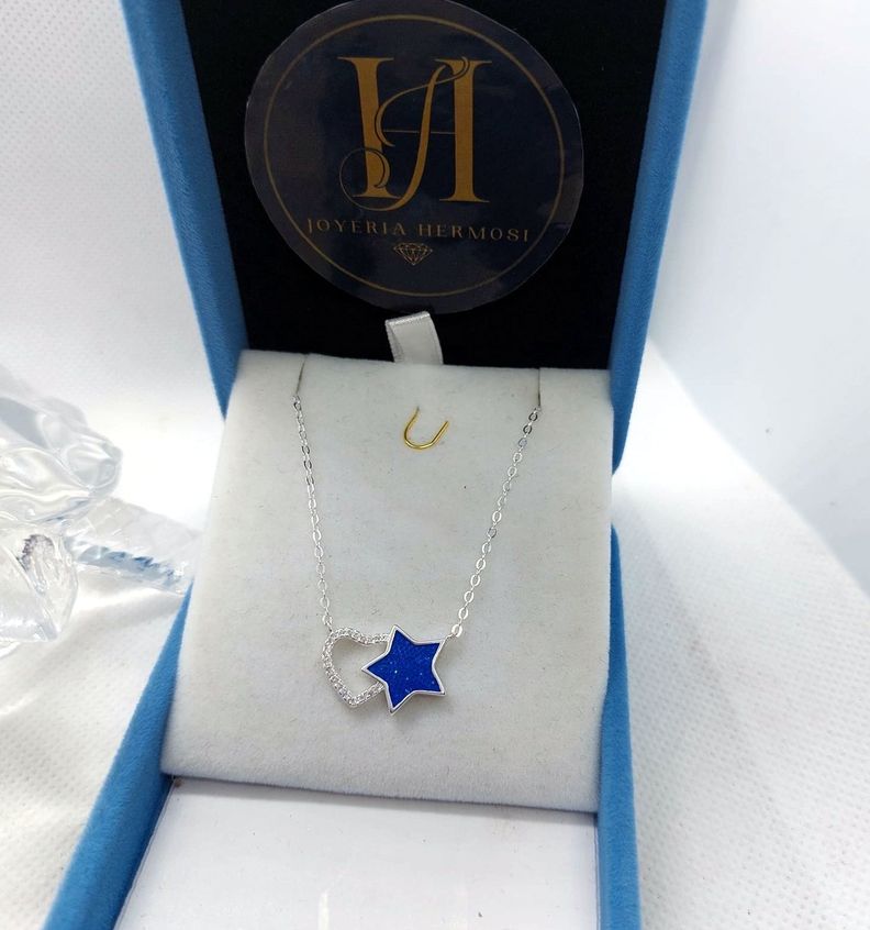 Collar Estrellas y Corazón Zafiro - Plata Ley 925 - Joyeria Hermosi-2