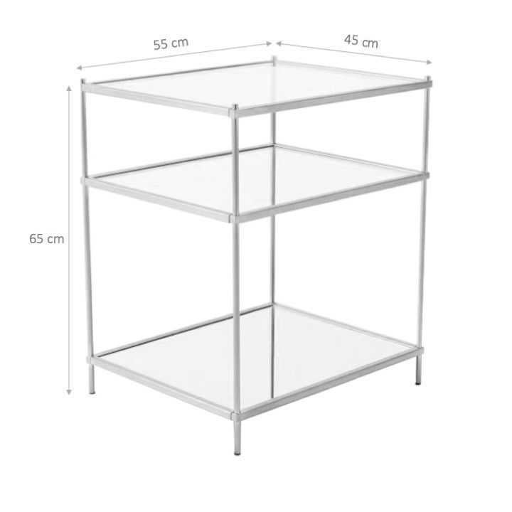 Mesa Lateral Rectangular de Vidrio Plateada 45 x 55 x 65 cm-2
