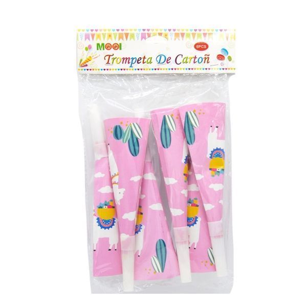 Trompetas De Cartón - Llama Rosa 6pcs-0