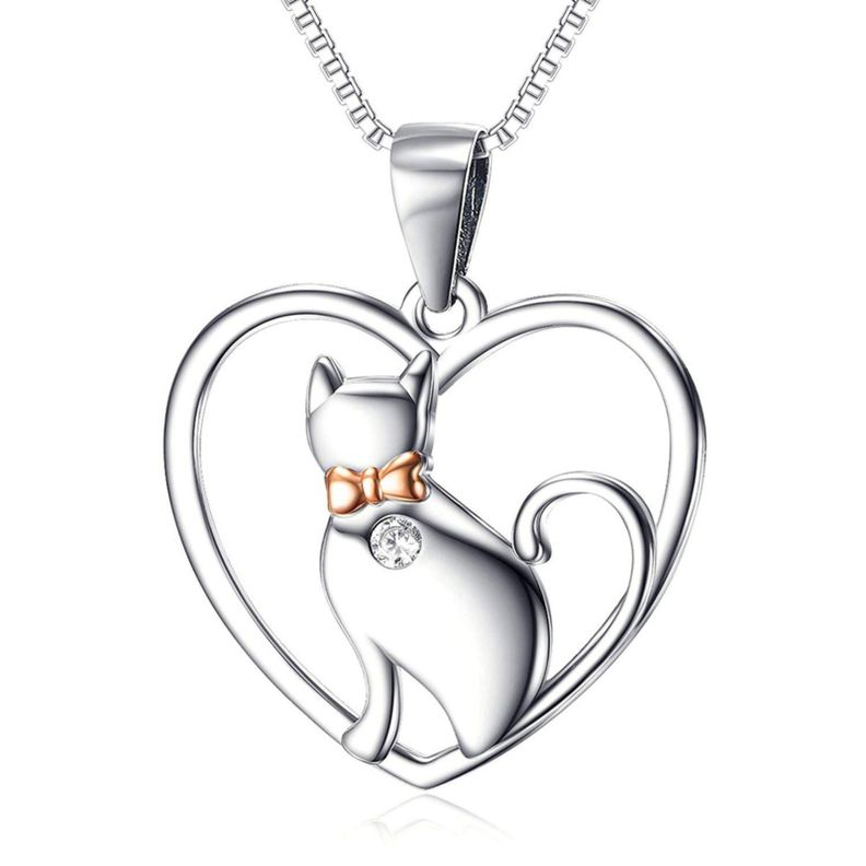 Collar Gato Corazon Plata 925-0