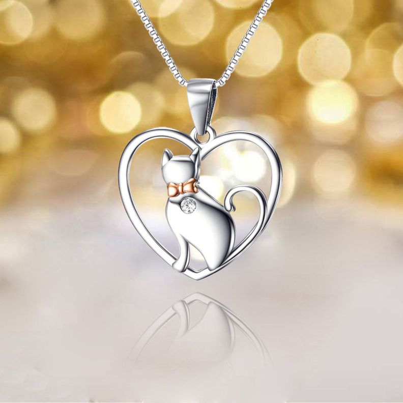 Collar Gato Corazon Plata 925-1