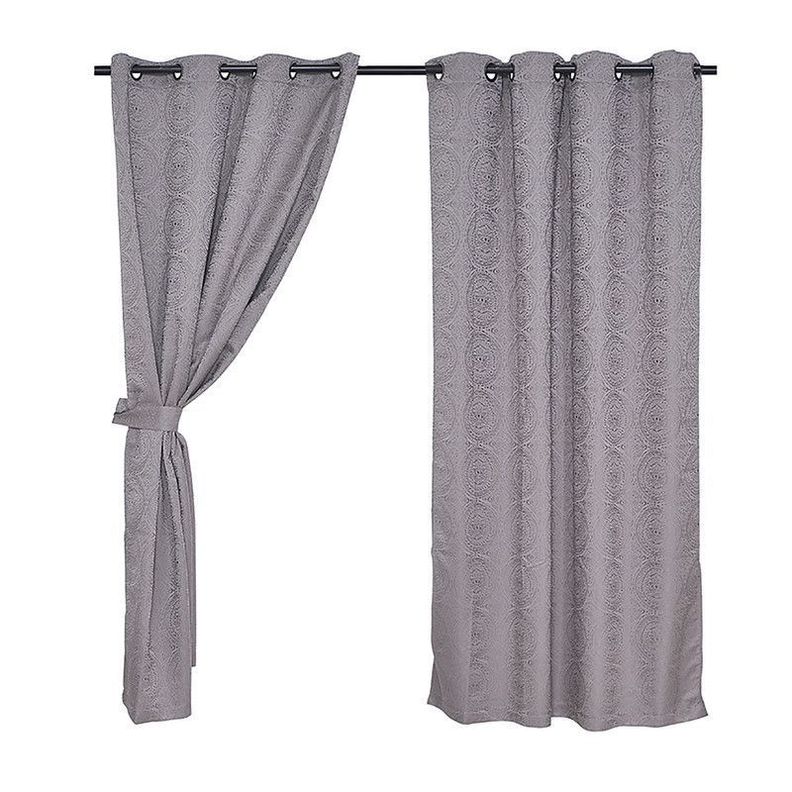 Set Cortinas Jqd Argo. 140x220 Mandala Text. Taup-0